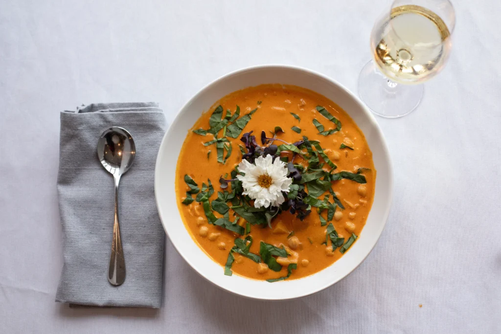 bird's eye view of bowl of soup