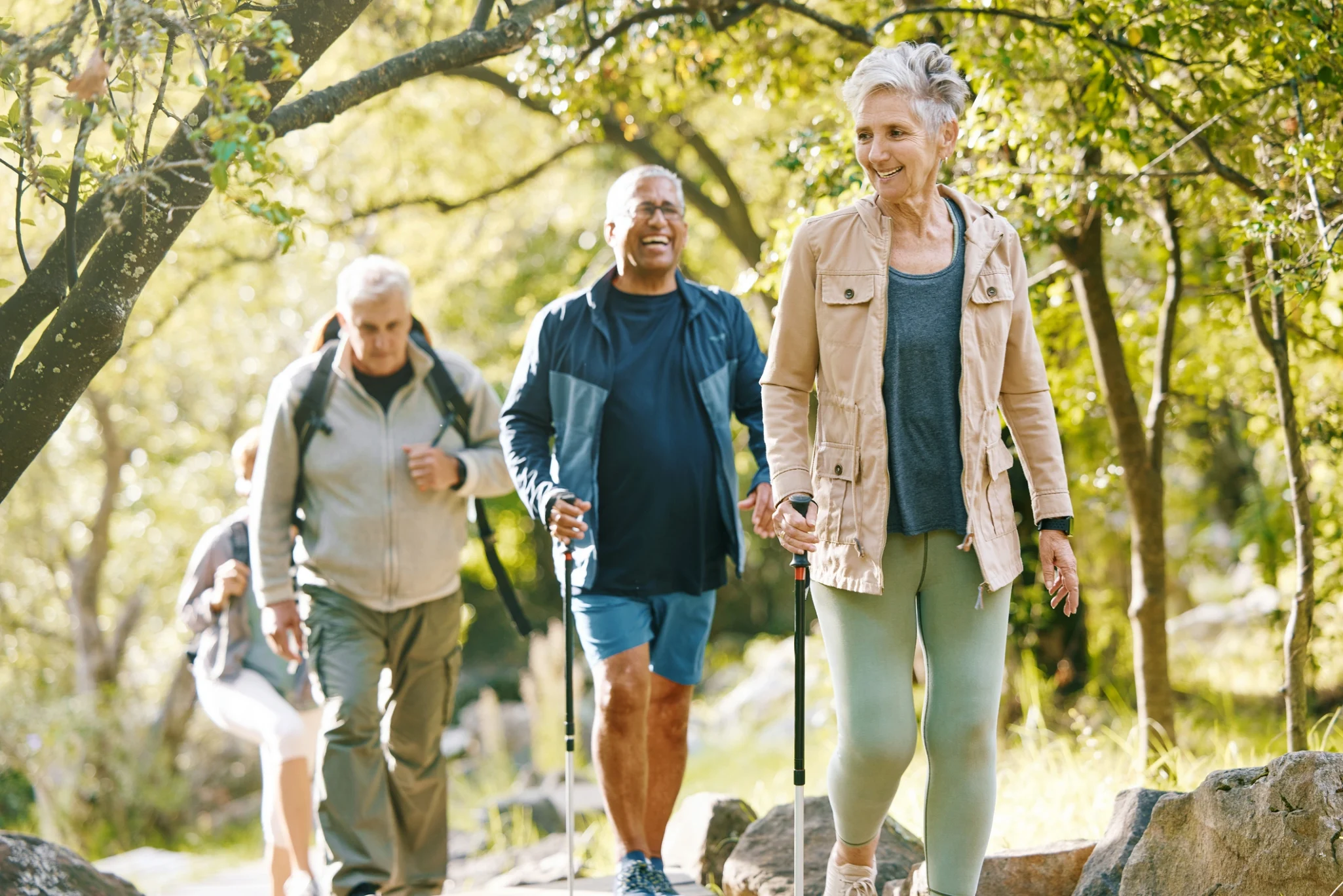 3 older adults exploring senior-friendly trails in Issaquah, Washington.